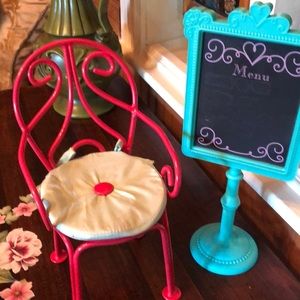 AMERICAN GIRL DOLL ACCESSORIES. ICE CREAM PARLOR CHAIR AND MENU SIGN